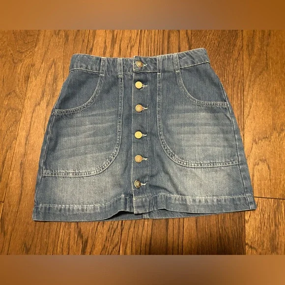 Marine Layer Emilia Mini Skirt Denim Button-Front A-Line Skirt - Picture 2 of 4